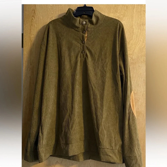 NWOT Men Corduroy Pullover Colorblock 1/4 Button Sweatshirt Golden Brown 2XL - Picture 2 of 11